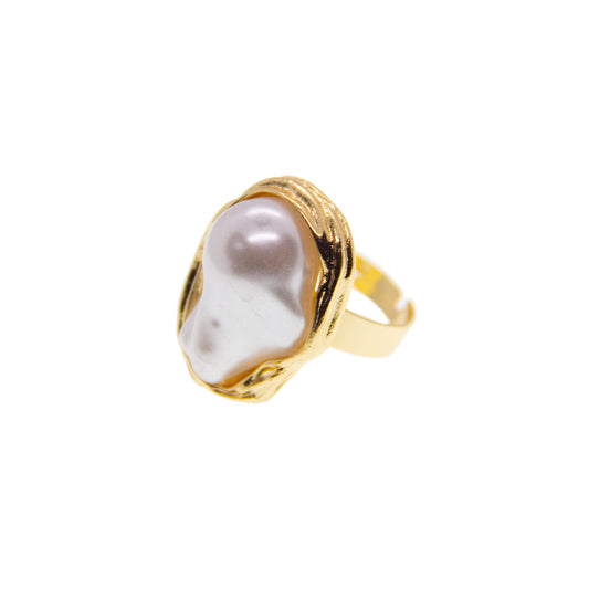 Golden Baroque Pearl Ring #009